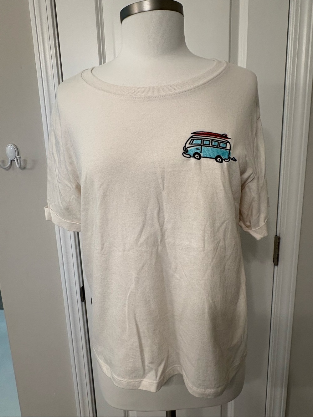 Volkswagen Blue Bus With Surf Board " Let's Take the Scenic Route" Tour Tee XL